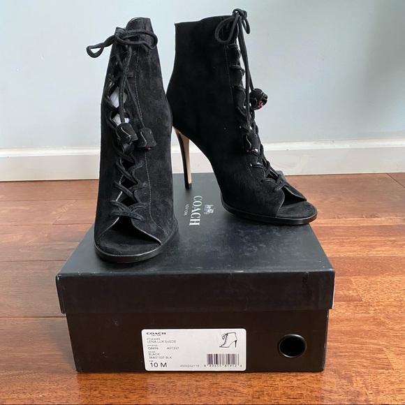 NWT Coach Lena Lux Suede Lace Up Open Toe Booties 10 - Picture 9 of 9